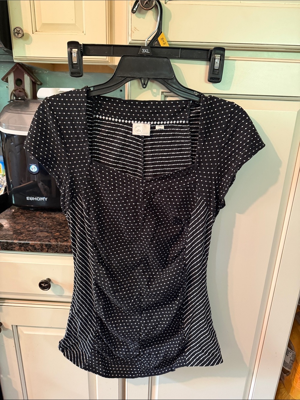 Free People Black & White Polka Dot and Stripe Scoop Neck Top